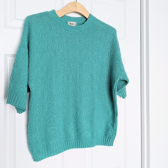 Vtg Green Short Sleeve Knit Sweater, Large. HP! - Picture 2 of 15